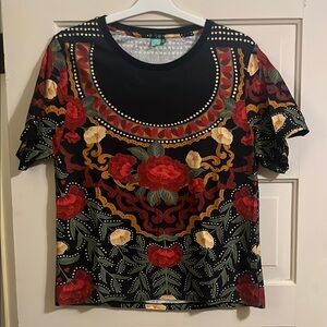 Floral Black and Red Women's Tee